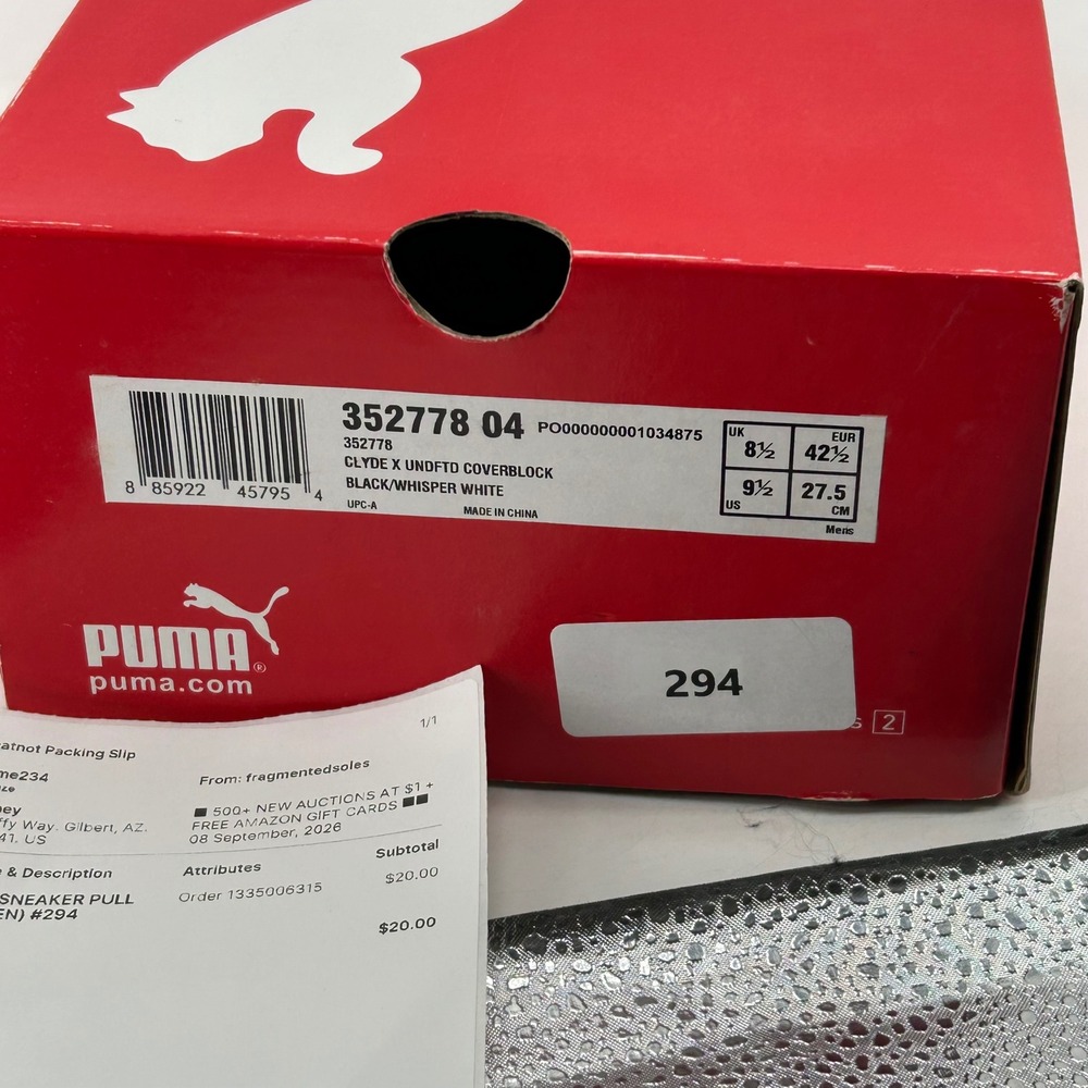 Puma Clyde X Undefeated Mens 9.5 Black Coverblock 352778 04 Collaboration